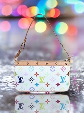 💞VINTAGE LOUIS VUITTON x MURAKAMI 1st-Gen White Multicolor Monogram Pochette🌈
